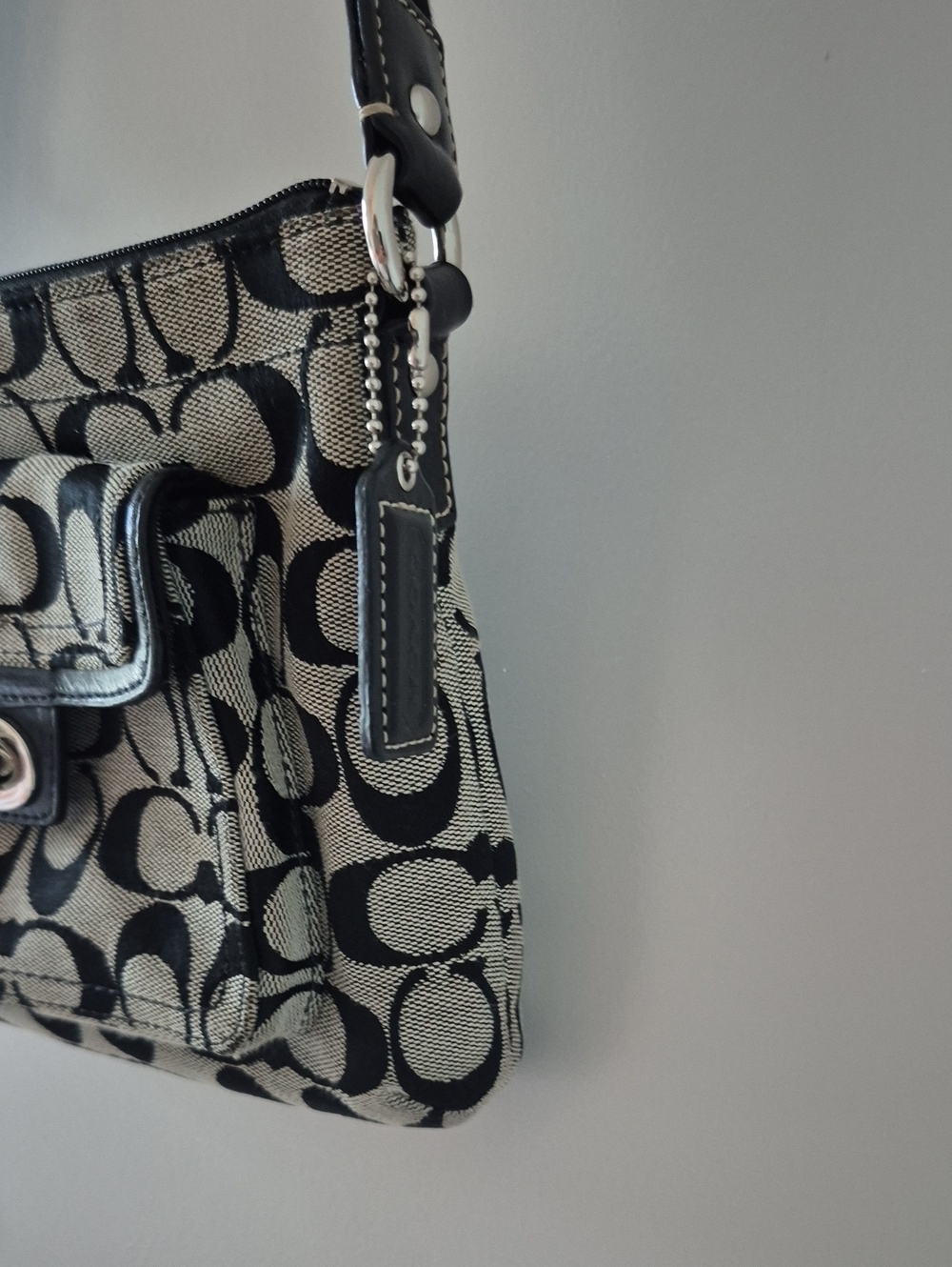 Coach Signature Canvas Turnlock Flap Crossbody Bag & Wallet Black Gray Y2K - Picture 4 of 16